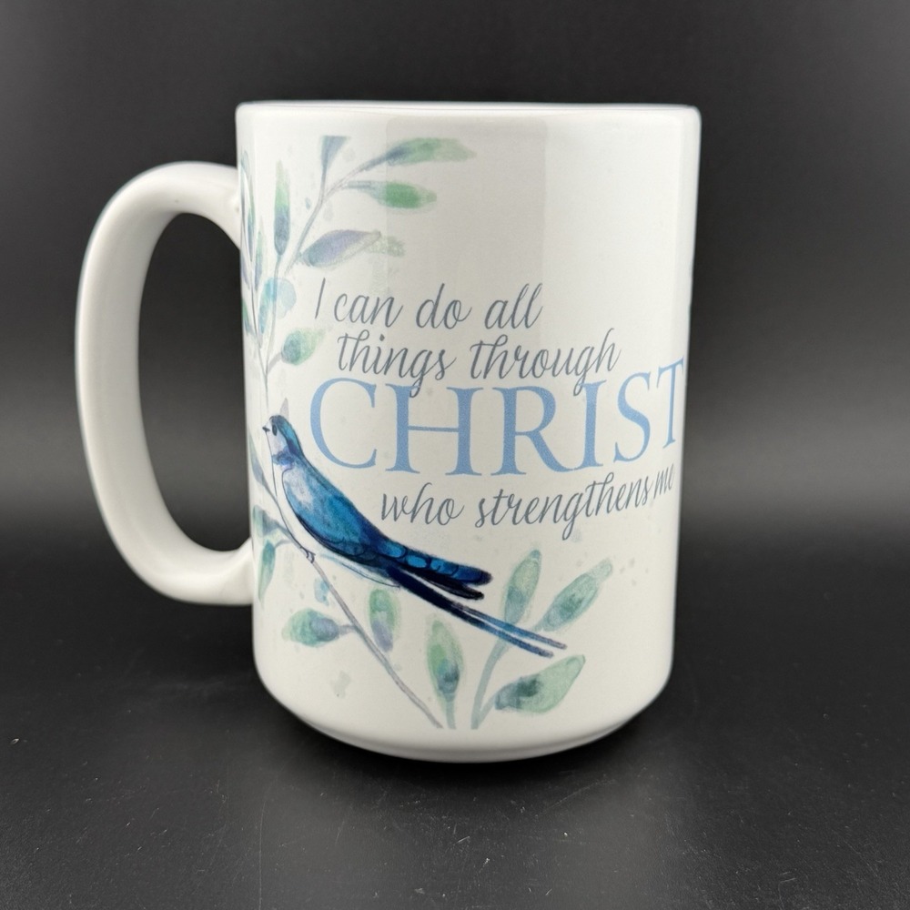 Carson Home Accents Philippians 4:13 Ceramic Mug 15oz Watercolor Bluebird Gift